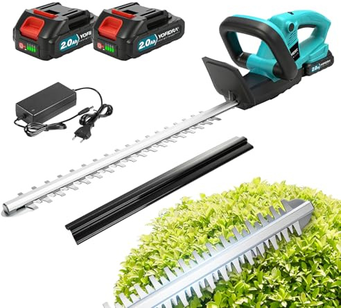 Yofidra Taille-haie électrique sans Fil, 3300 TR/Min, 5 Vitesses | 2 Batteries de 2000 mAh, avec Lames de 54cm de Long, léger pour la Coupe de Jardin et d'arbustes