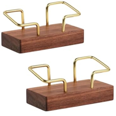 MQWDGJ Juego de 2 soportes para tarjetas de visita de madera de nogal, 11 × 5 × 2 cm, latón, soporte antideslizante para tarjetas de visita para oficina y oficina en casa