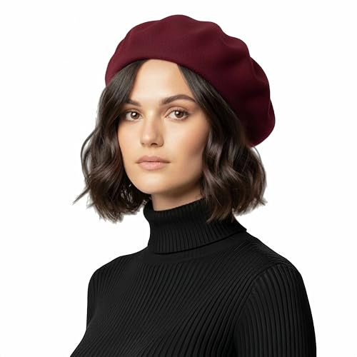 Basic Sense Wool Beret Hat for Women - Classic French Style (UK, Alpha, One Size, Burgundy)