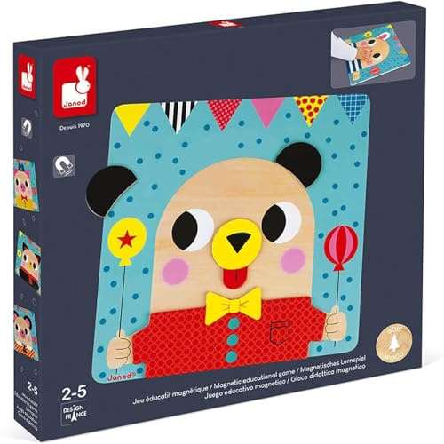 Janod - Juego Magnético Educativo - 30 Piezas Magnéticas Gigantes - Juguete de Madera - Motricidad Fina - A Partir de 2 Años, J08035