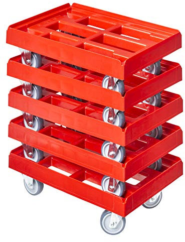 5 Stück Transportroller für Kisten 60 x 40 cm mit 2 Bock- und 2 Lenkrollen in rot