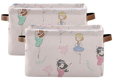 susiyo Large Foldable Storage Bin Pretty Ballerinas Fabric Storage Baskets Collapsible Decorative Baskets Organizing Basket Bin with PU Handles for Shelves Home Closet Bedroom Living Room-2Pack