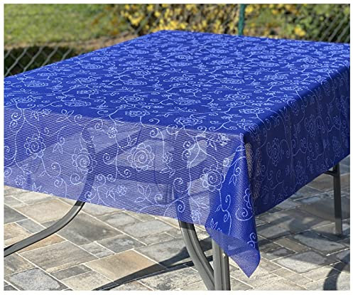 heimtexland ® Outdoor Garten Camping Tischdecke Ranke Wetterfest UV-Beständig Waschbar Weichschaum Gartentischdecke Typ798 Blau 135 x 180 cm
