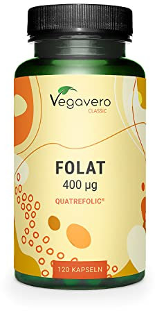 ÁCIDO FÓLICO | 400mcg 5MTHF | QUATREFOLIC | Folato ACTIVO | Embarazo | Vitamina B9 | SIN ADITIVOS & Vegano | Sistema Inmunológico + Cansancio | Vegavero