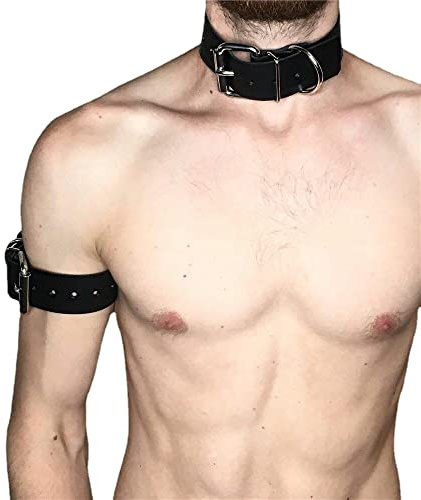 MEACOBRY Harnais de poitrine en faux cuir pour homme avec ceinture punk réglable, bretelles avec boucle pour costume de cosplay de fête, Noir 23, One Size