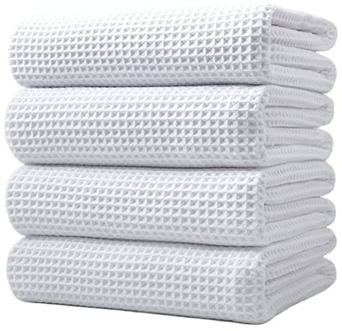 Polyte - Mikrofaser-Badetuch - fusselfrei & schnelltrocknend - Waffelstruktur - sehr groß - Weiß - 152 x 76 cm - 4 Stück