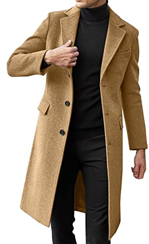 Chaqueta de hombre de invierno, abrigo largo para hombre, abrigo de lana de invierno, chaqueta larga y delgada, para negocios, invierno, gabardina, moda, chaqueta de entretiempo, caqui, XL