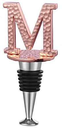 WishDeco Weinverschluss, Sektverschluss, Flaschenverschluss, Wein Geschenk, Verschluss für Champagner, Geschenke für Frauen, Weinliebhaber, Geschenk-Box, Rosévergoldung, Anfangsbuchstabe M