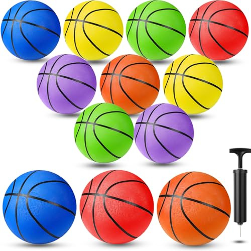 Jerify 12 Pack Vibrant Color Rubber Basketballs with Pump, Size 5, 27.5 in Perimeter, Suitable for Men, Women, Youth, Indoor, Outdoor Playing