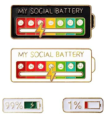BSITSSS 4 Piezas Social Battery Pin 7 Días Batería Social Pines, Divertido Broche My Social Battery Broches, Interactive Solapa Esmalte, Deslizante de Batería Decoracion Para Mochilas Pin
