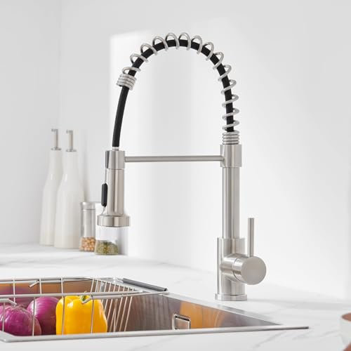 Grifo Cocina Extraible, Auralum Grifo Cocina con Ducha de 2 Modos de Rociado, Grifos Cocina Fregadero Giratorio 360°, Torneira Cozinha Monomando, Grifo de Resorte Acero Inoxidable