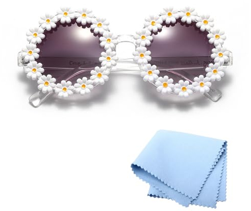 Doukesh Gänseblümchen-Sonnenbrille - Klassische Daisy Runde Partybrille, Blumen-Hippie-Accesoire für Damen und Kinder
