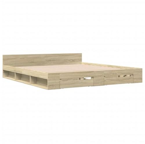vidaXL Cama con cajones Madera ingeniería Roble Sonoma 200x200 cm
