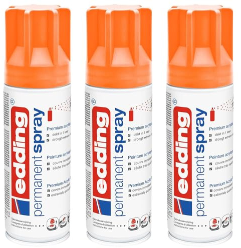 EDDING Lot de 3 Sprays 200ml Peinture Permanent 5200 Orange Fluorescent Mat