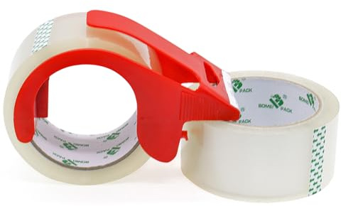 BOMEI PACK 2 Rolls No Bubble Clear Box Tape Sticky Secure Packing Tape with 1 Dispenser,Heavy Duty Moving Boxes Sealing Tape,48mic x 48mm x 66m