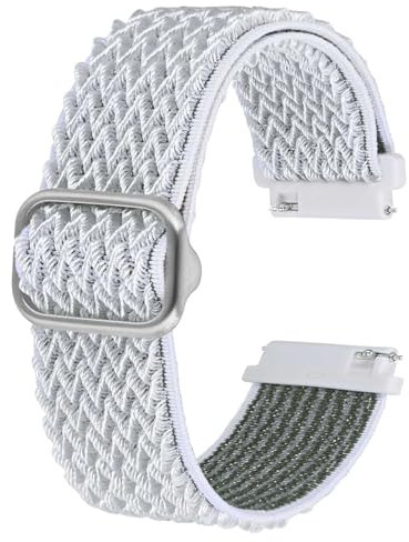BISONSTRAP Stretchy Nylon Watch Band, Adjustable Buckle Loop Bands, Quick Release, Elastic Braided Nylon Strap 20mm, White