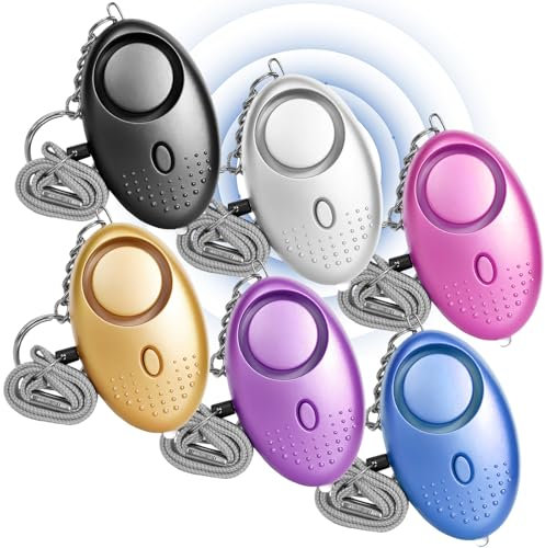 Lot de 6 alarmes personnelles - 130-135 dB - Lumière LED - Alarme de poche Screamsafesound - Porte-clés alarme de panique - Pour femmes, enfants, filles, hommes