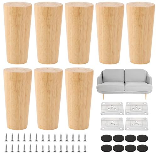 AKOLAFE 8 Stück Möbelfüße Holz 10cm Sofa Füße Holz möbelfüße Eiche Robuste Möbelfuß Rund Möbelbeine Mit Montageplatten Und Schrauben Schwerlaste Schrankfüße Für Sofa, Bett, Schrank