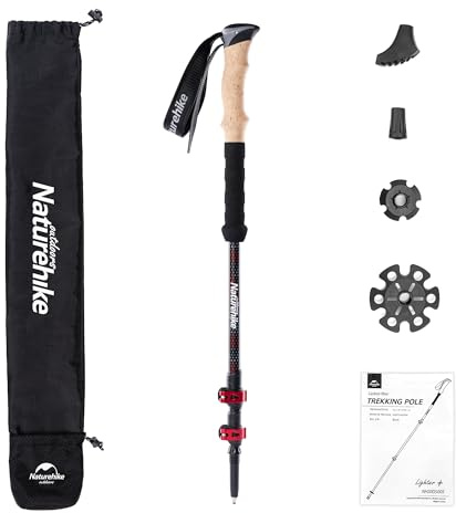 Naturehike Bâtons de Trekking Extensibles en Fibre de Carbone 3k Bâtons de Trekking Légers avec Poignée Eva Antidérapante et Verrouillage Réglable Alpinisme Camping Escalade Randonnée(Un Bâton)