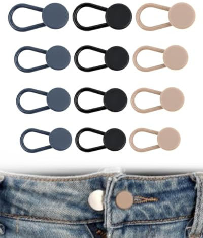 KGDUYC 12pcs Extensores de botón para pantalones, pantalones y botones extensores de cintura, botón extendido ajustable para pantalones, vestidos, camisas, negro/azul/caqui