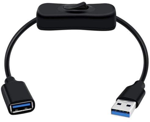 HuaLiSiJi USB 3.0-förlängningskabel, USB 3.0-kabel med strömbrytare, dataöverföringshastighet 5 Gbps strömförsörjning, för stationära datorer, bärbara datorer, USB-fläktar och LED-lampor (svart, 2 FT