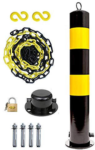 ARPZPPSK Parkpoller für Autos und 5 m langes Set mit Absperrkette aus Kunststoff. Parkpoller mit Aufhängering und reflektierendem Klebeband, beweglicher Basis