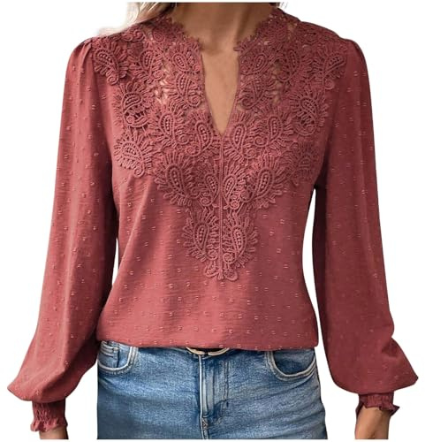 Chemisier Femme Dentelle Tunique Chic et élégant Décontracté Vintage Chemisiers et Blouses Loisirs D'été Tunique en Jacquard en Dentelle Blouse Amples Haut en Dentelle Tops Chemisiers à La Mode