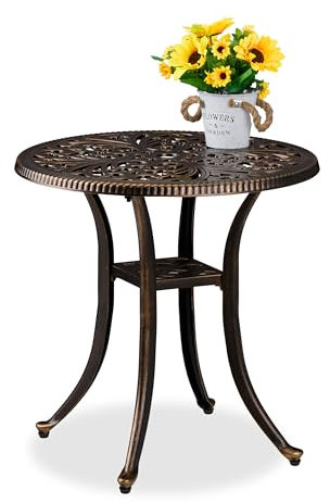 Relaxdays Gartentisch, antike Optik, wetterfest, Aluminiumguss, H x D: 53x53 cm, runder Balkontisch, schwarz/Bronze