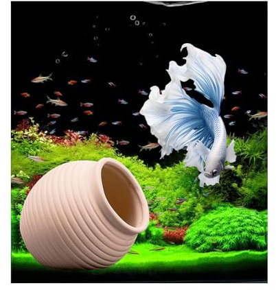 Betta Fish Accessories, Fish Tank Ornaments, Fish Tank Decorations, Aquarium Ornaments, Ceramic Hideout Stone For Shrimp, Turtle, Crab To Breed, Rest And Play - Small Bowl Hiding Cave, Pot Shaped Toys