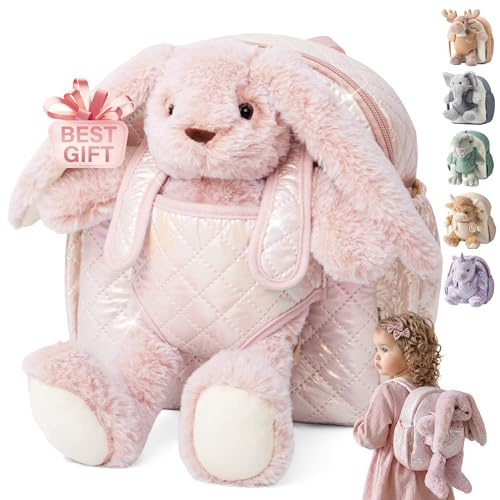 Moonkie dagisryggsäck, Kita ryggsäck med avtagbar leksak flicka, mjuk plysch dagis ryggsäck 1–3 år, perfekt för Kita, resor och present