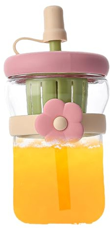 Genérico Botellas de vidrio reutilizables, botella de agua de vidrio de ancha, vaso reutilizable con pajita y tapa, recipiente grande para café, té, leche, y bebidas