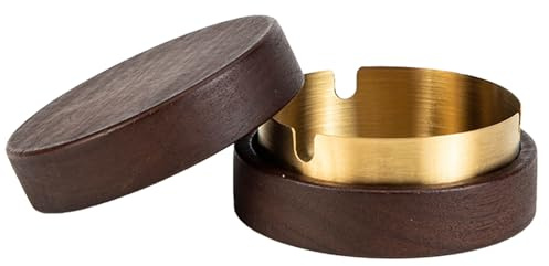Cenicero para exterior de madera de 90 mm, nogal TRLREQ con tapa y forro de acero inoxidable extraíble, cenicero para coche