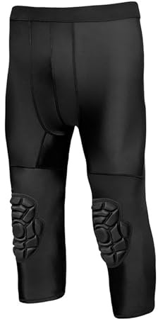 Pantalones de fútbol acolchados y amortiguadores con almohadillas de panal para hombre, leggings integrados, pantalones de portero de protección para una protección completa, Negro , XL