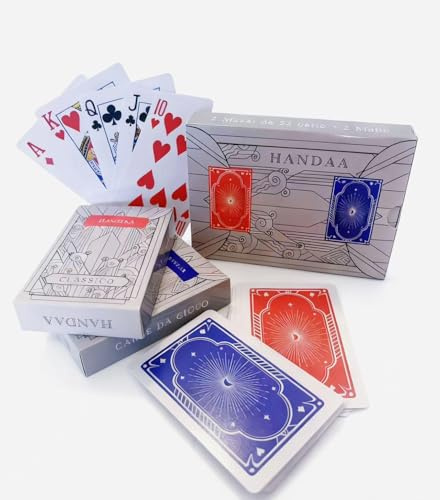 Handaa Classico Carte da Poker, 2 Mazzi, Plastificate Impermeabili, Professionali, Rosso e Blu