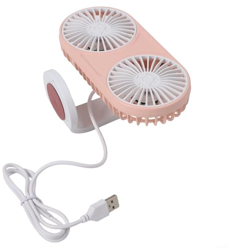 360 graders roterbar USB-fläkt med dubbla huvuden med flera hastighetsinställningar och tyst design, kompatibel med för bilar SUV:er campare (rosa)