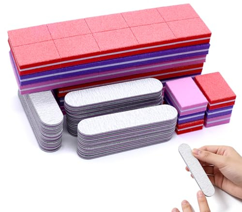 NVGFTG Lot de 60 tampons pour ongles, 32 mini limes à ongles, double face 100/180, blocs de ponçage pour ongles en gel, ongles en acrylique