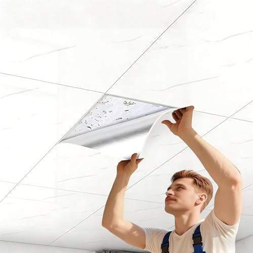 Pannelli autoadesivi da soffitto 60 x 30 cm, effetto marmo bianco, 10 pezzi, pannelli da soffitto in polistirolo per copertura di crepe e macchie, rivestimento da soffitto per soggiorno, ufficio e