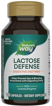 Nature's Way Lactose Defense, Digestive Enzymes*, Supports the Digestion of Dairy*, 690 mg lactase per 3-Capsule Serving, 100 Capsules (Packaging May Vary)