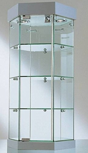 ITALFROM Vitrina de Banco Hexagonal diámetro 36 x Altura 70 cm Cristales templados con 2 focos halógenos - Base de Espejo Made in Italy