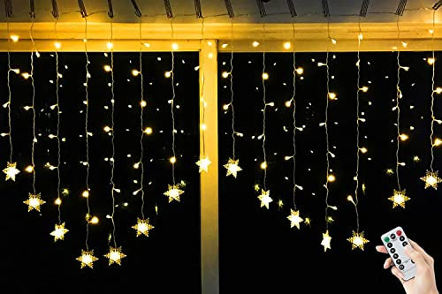 BLOOMWIN 2x1M Schneeflocken Lichtervorhang Warmweiß, USB Weihnachtesbeleuchtung 8Modi Lichterkettenvorhang 104LEDs Stimmungslichter für Balkon, Fenster, Hochzeit, Weihnachten IP44 Lichterkette LED