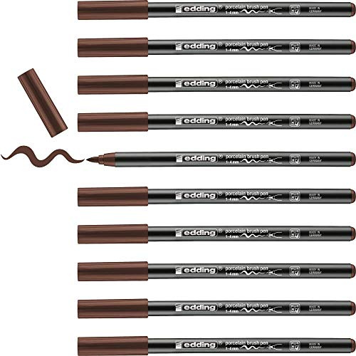 edding 4200 porcellana Brush Pen - marrone - 10 Penne - Punta a pennello 1-4 mm - Pennarello per dipingere e decorare ceramica, porcellana - lavabile in lavastoviglie, inchiostro resistente alla luce
