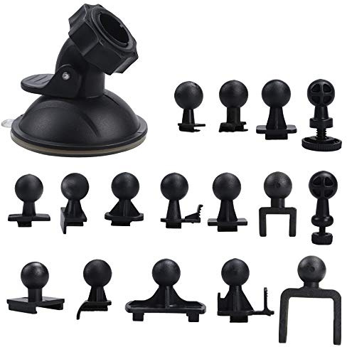 BiBiFly Car Suction Cup for Dash Cam Holder with 16 Different Types Swivel Ball Adapter Use for Driving DVR Camera Camcorder GPS Action Camera, Vehicle Video Recorder on Windshield & DashBoard