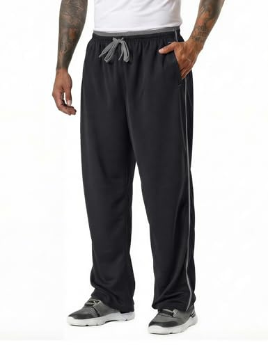 EKLENTSON Men's Tracksuit Bottoms Mesh Jogging Sweat Pants with Zipper Pockets Open Bottom Athletic Pants Loose Fit