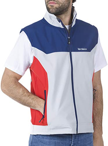 Roc Neige Chaleco Softshell Combinado con Cierre de Cremallera y Bolsillos Laterales. Impermeable, Cortavientos, Alta Capacidad Termica. Gris Claro+Azulina+Rojo XL