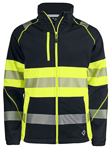 Projob 6443 - Chaqueta softshell con rayas reflectantes segmentadas EN 20471, chaqueta de protección de advertencia clase 1 negro/amarillo L