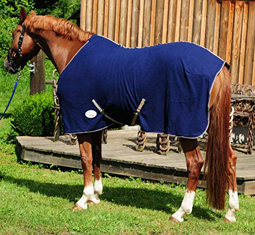 AMKA Coperta in pile per cavalli, colore: blu scuro con cinghie incrociate