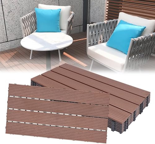 LARS360 Dalles de Jardin Clipsables en Bois Composite WPC Emboîtables Dalle Revêtement de Sol Extérieur Dalles Terrasse Composite Pour Jardin, Piscine, Balcon, Marron, 30 x 60cm(2m²), Lot de 12