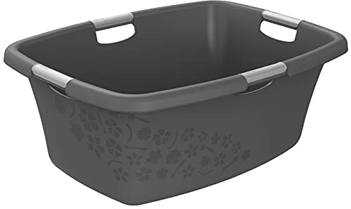 Rotho Flowers Cestino per il bucato 50l, Plastica (PP) senza BPA, antracite, 50l (65.1 x 48.6 x 26.2 cm)