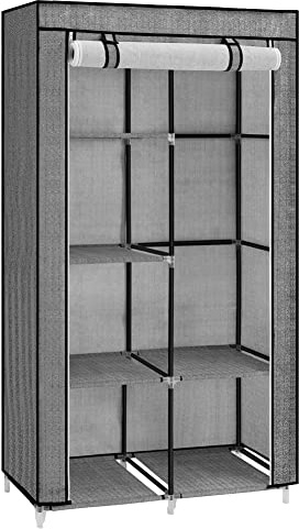 SONGMICS Armoire à Vêtements, Penderie, 6 Niveaux, 1 Tringles à Vêtements, Tissu Non-tissé, Cadre Métallique, 45 x 88 x 168 cm, pour Chambre, Couloir, Dressing, Noir avec Motifs Chevrons RYG084B22