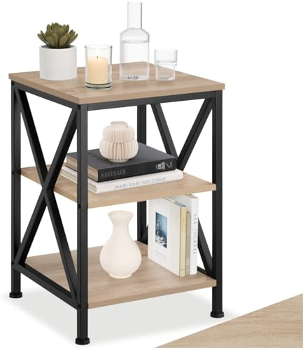 tectake® Mesa Auxiliar Salon con 3 Estantes, Mesitas de Noche, Muebles Salon, Mesa para Sofa, Mesita Auxiliar Pequeña, Decoracion Hogar - 40,5 x 40,5 x 60,5 cm Madera Industrial Clara, Roble Sonoma
